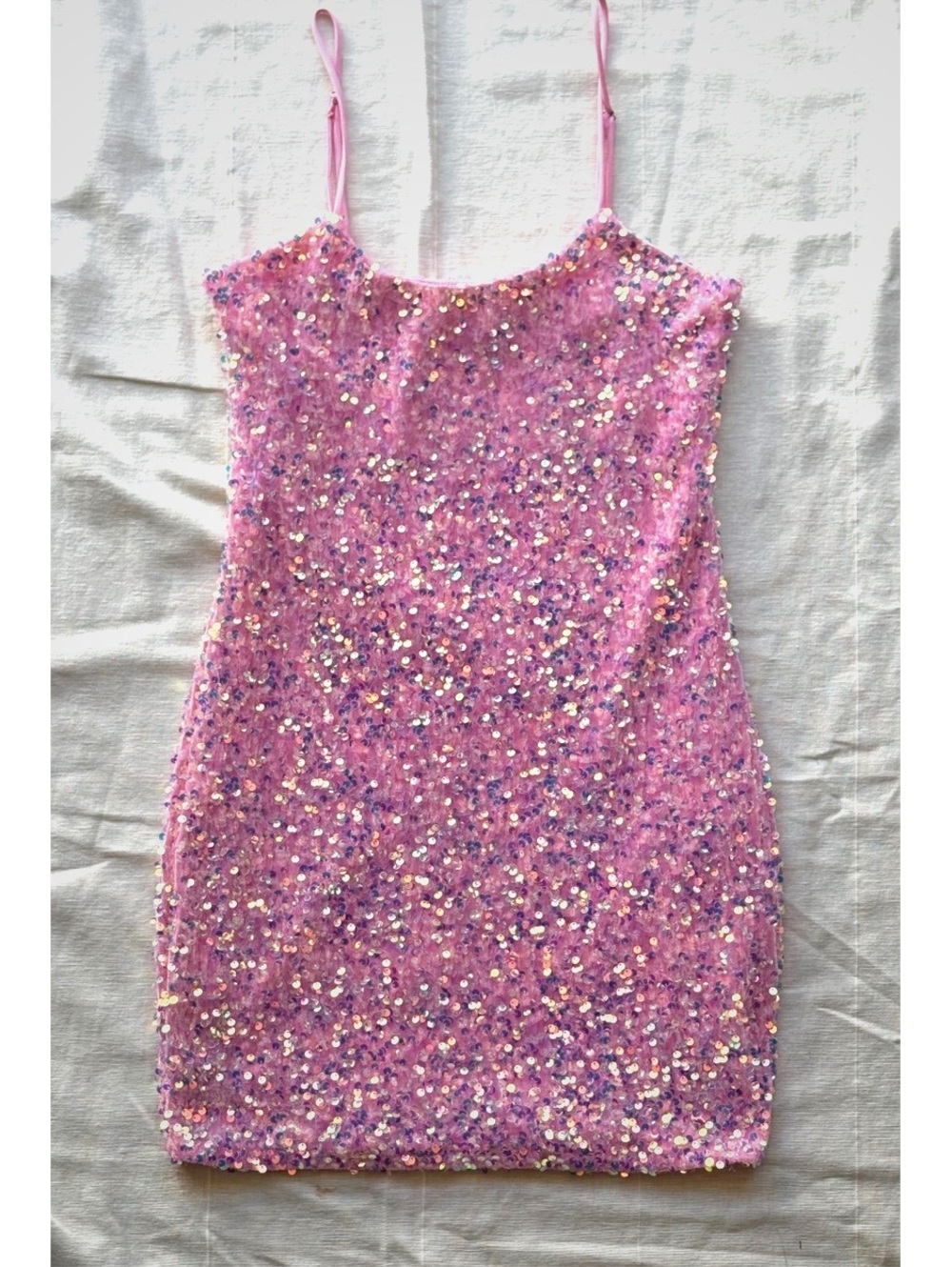 Homecoming Pink Sequin Cocktail Dress with Spaghetti Straps - Size M #hoco